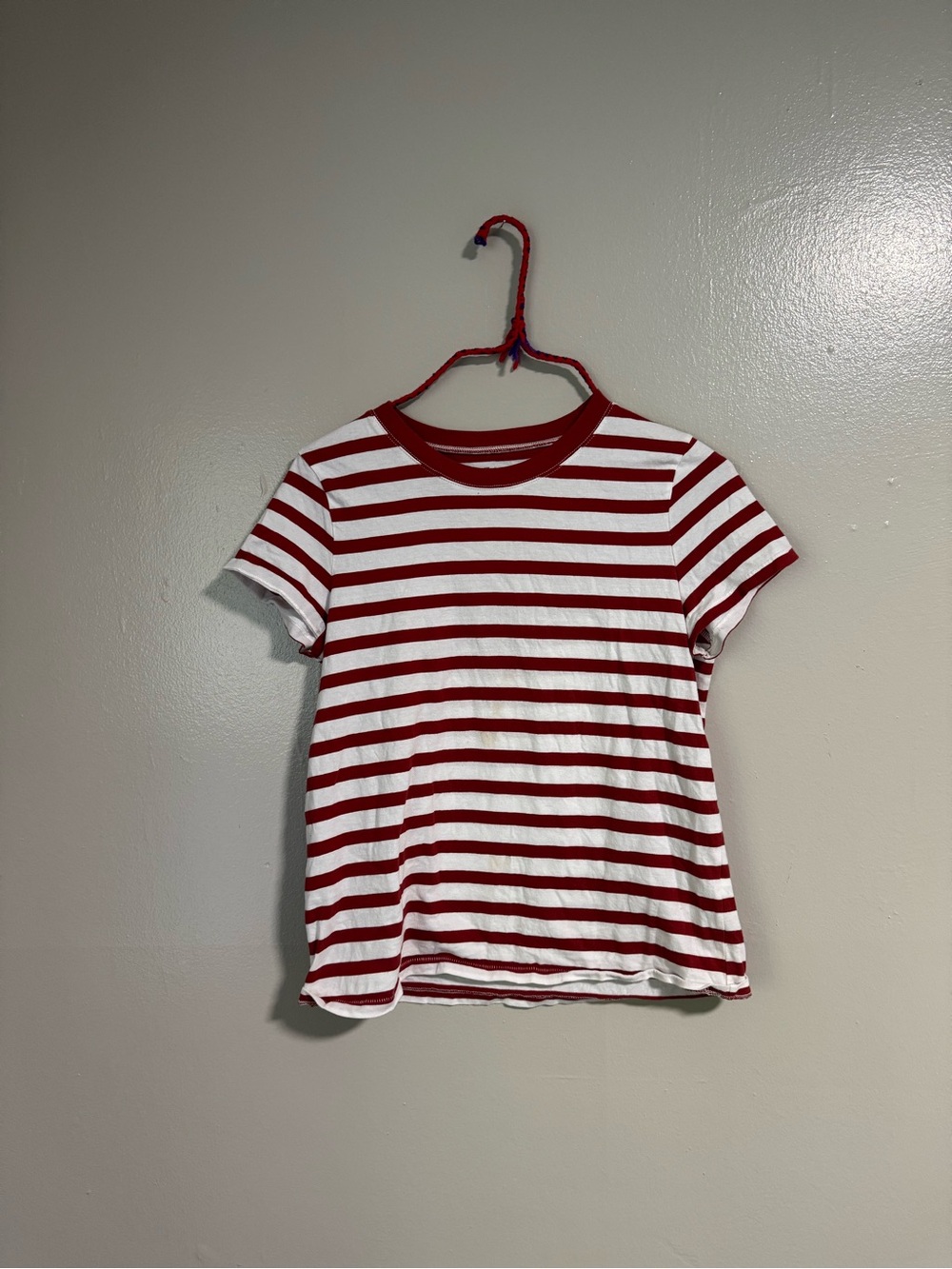 Madewell burgundy and white stripe short sleeve baby t shirt women’s small